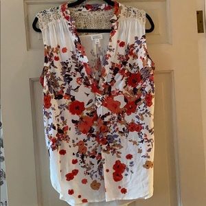 Market & Spruce Floral and Lace Sleeveless Blouse
